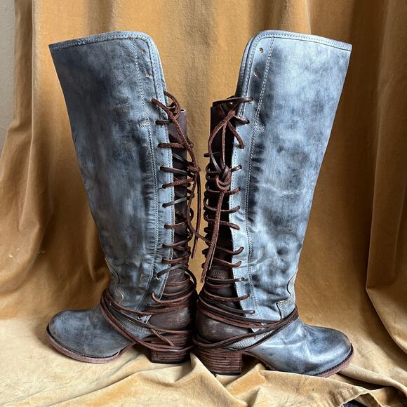 Freebird COAL Gray Lace-Up Back Knee High Boots Leather Size 8 - Picture 7 of 12